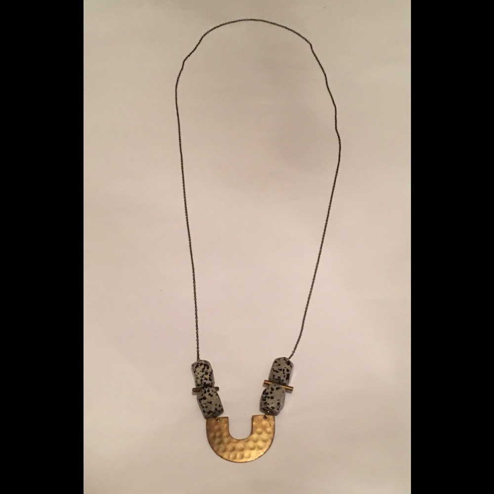 Hammered Gold Half Circle & Stone Necklace